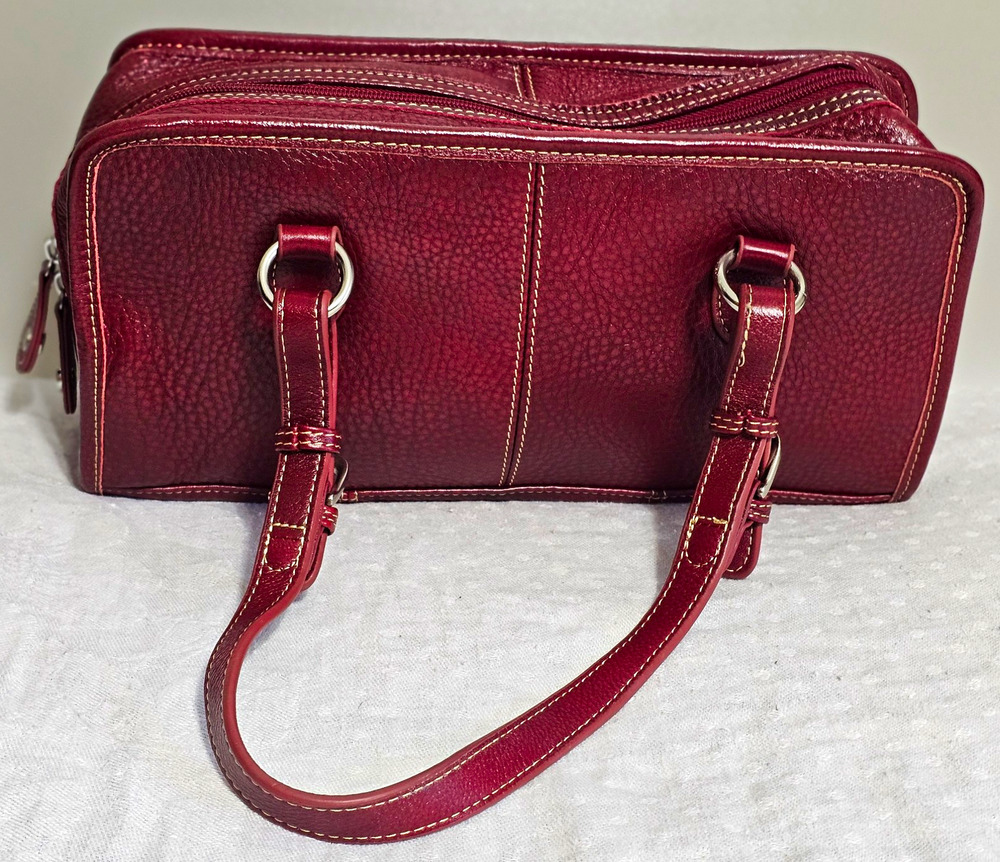 AmeriLeather Classy Belt Stitched Red Pebbled Leather Satchel Bag Handbag Purse